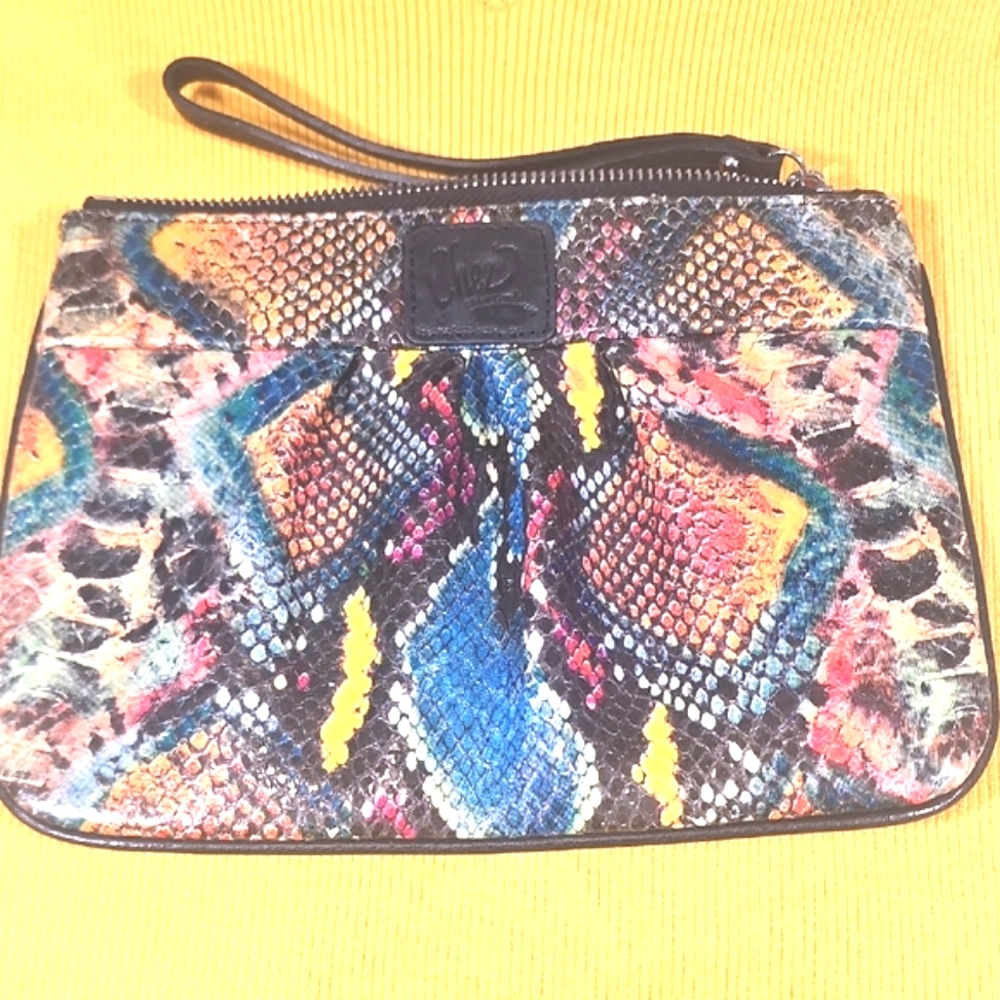 Chez Leather Goods by Cheryl Multicolor Snake Print Clutch Wristlet